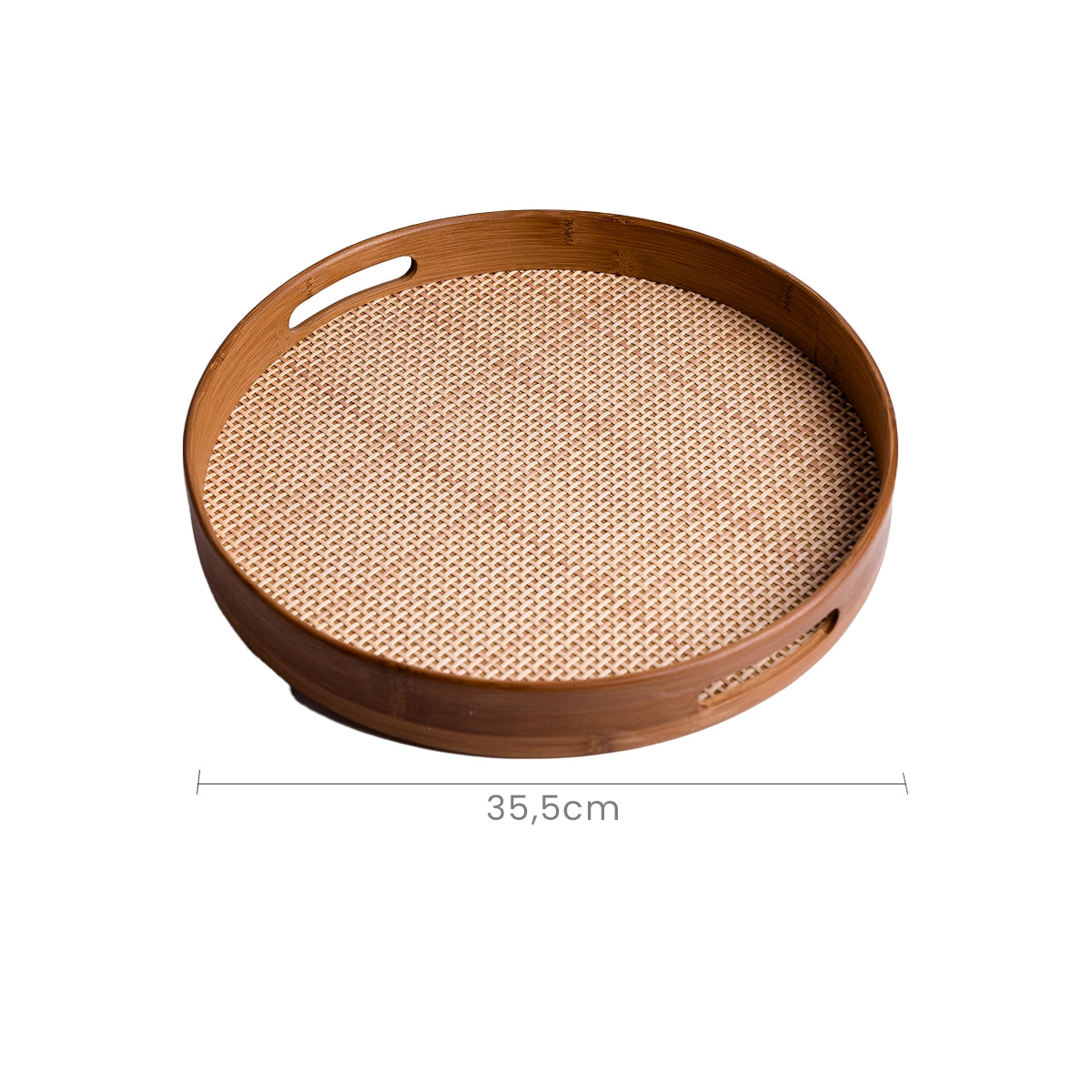 Bandeja Redonda de Bambu com Palhinha Indiana Xadrez Essenza Natural