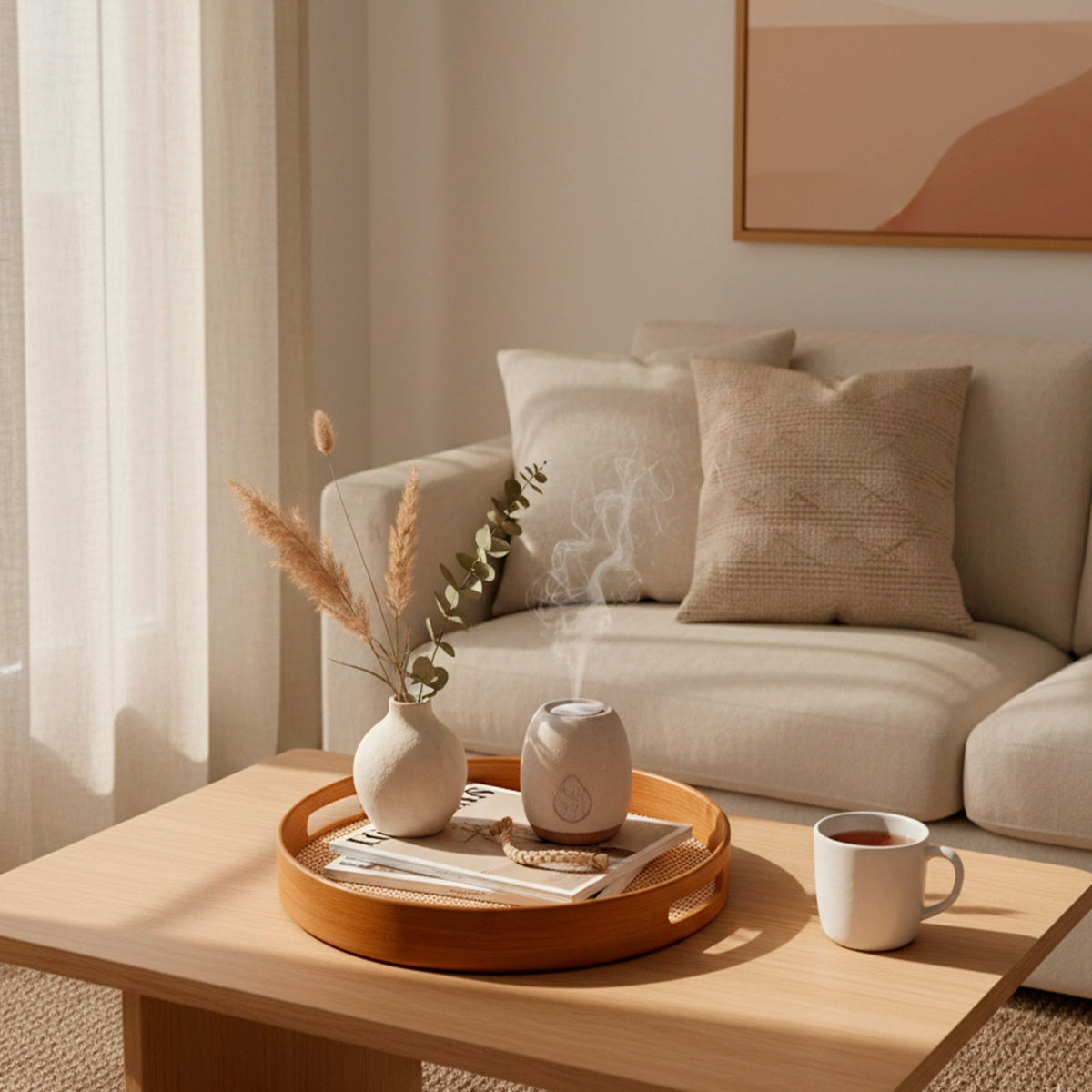 Bandeja Redonda de Bambu com Palhinha Indiana Xadrez Essenza Natural