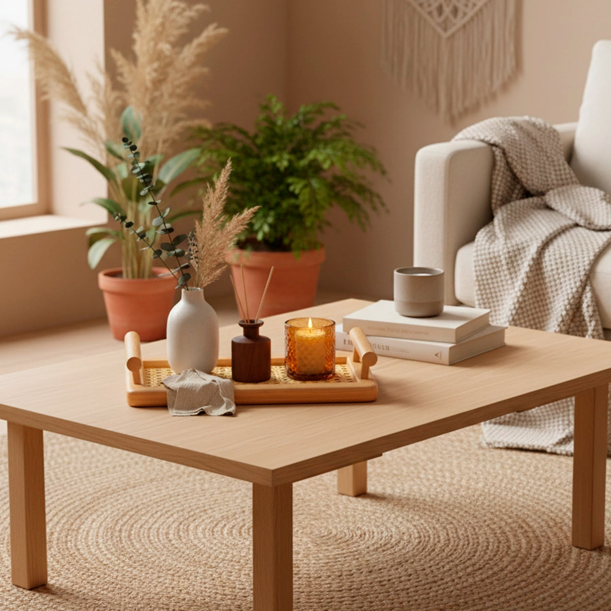 Bandeja Retangular com Alças de Bambu com Palhinha Indiana Essenza Natural