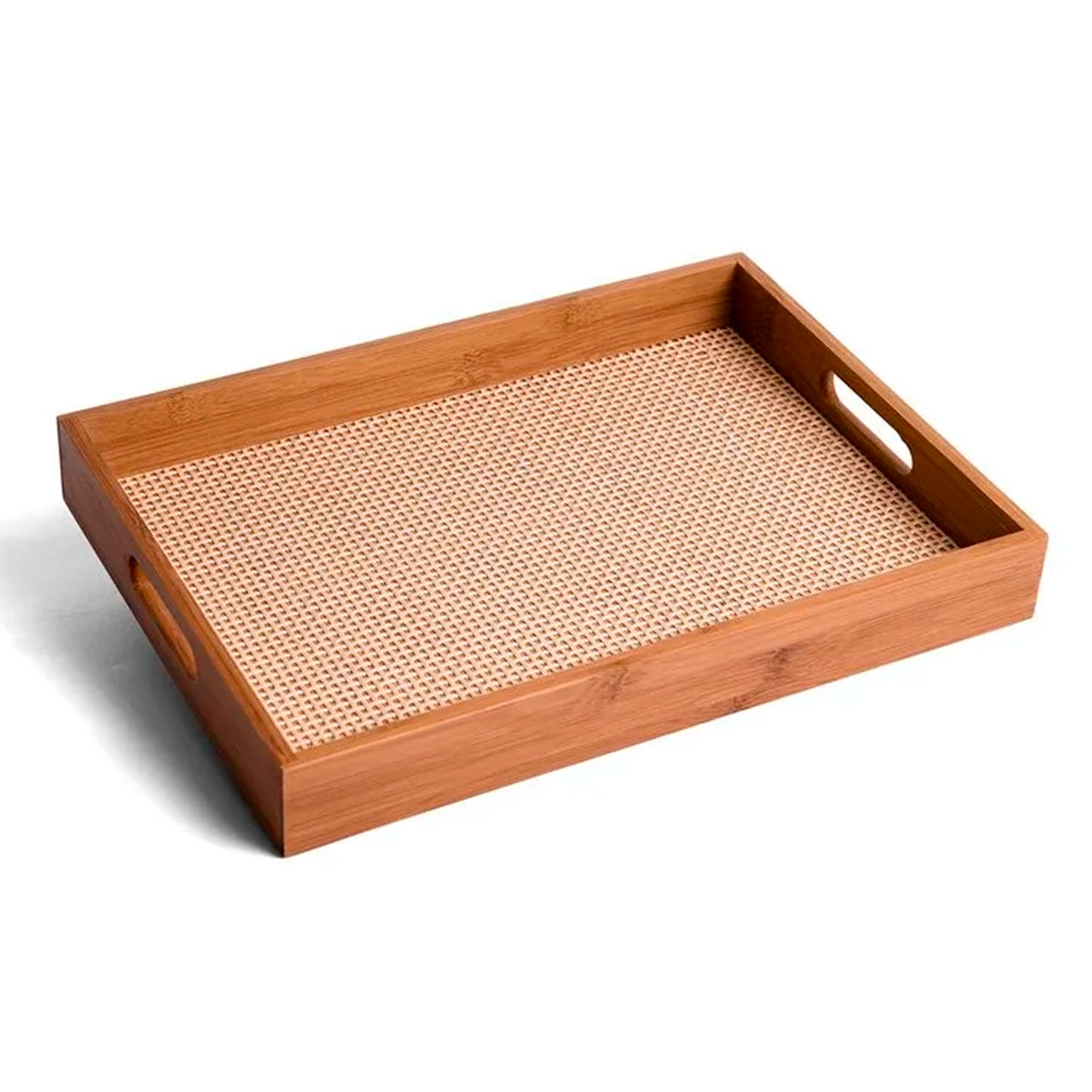 Bandeja Retangular de Bambu com Palhinha Indiana Xadrez Essenza Natural