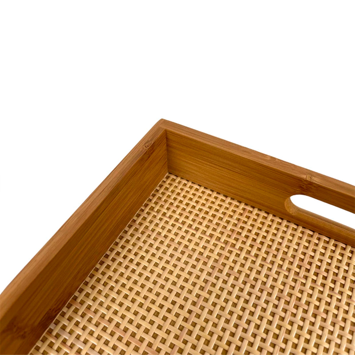 Bandeja Retangular de Bambu com Palhinha Indiana Xadrez Essenza Natural