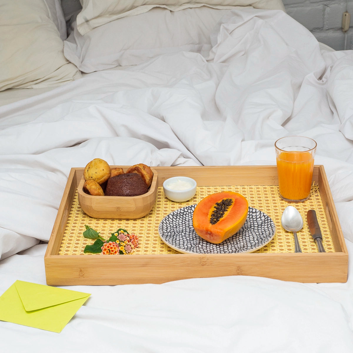 Bandeja Retangular em Bambu e Palhinha indiana Essenza Natural