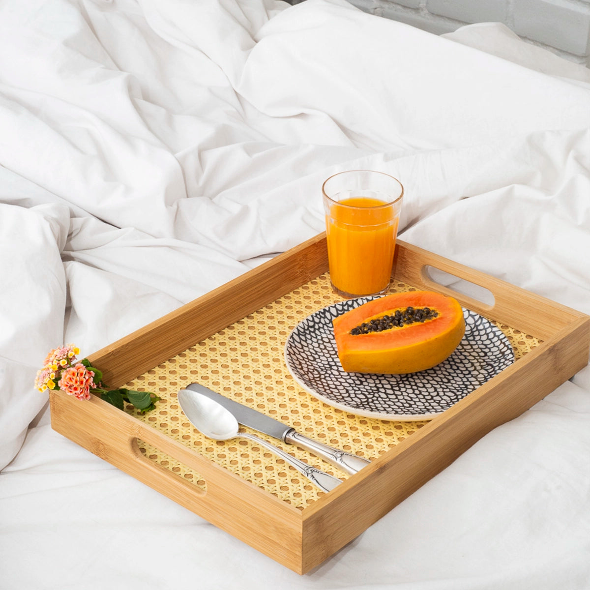 Bandeja Retangular em Bambu e Palhinha indiana Essenza Natural