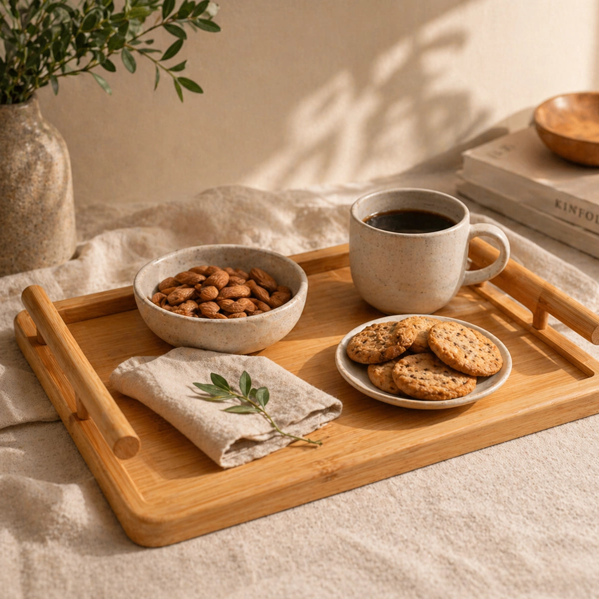Bandeja Retangular de Bambu com Alças Essenza Natural
