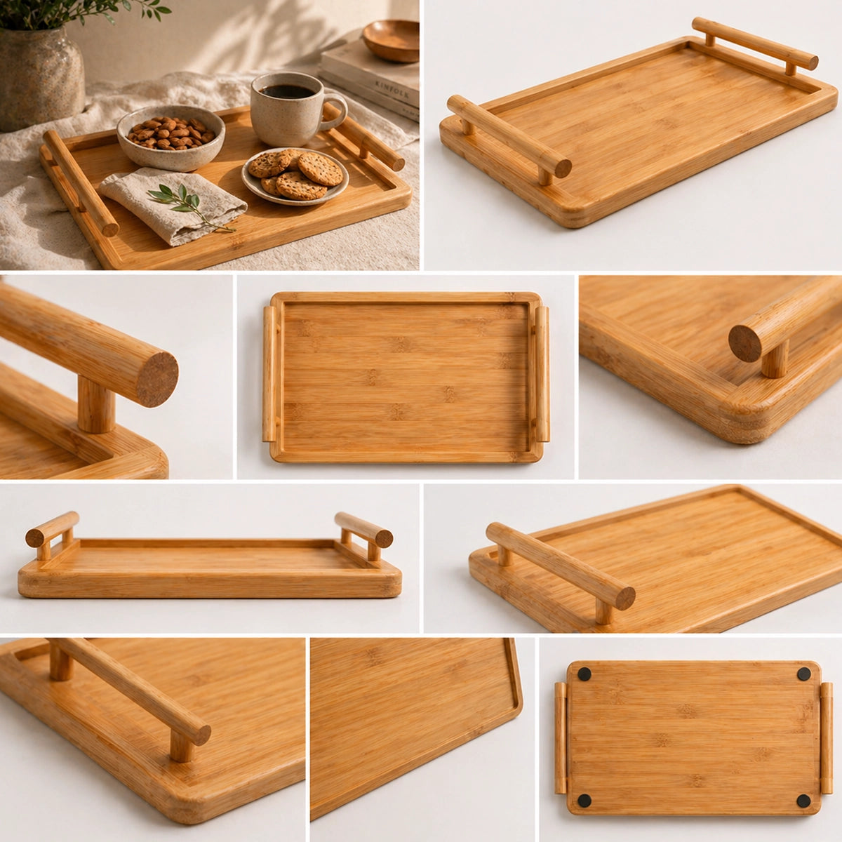 Bandeja Retangular de Bambu com Alças Essenza Natural
