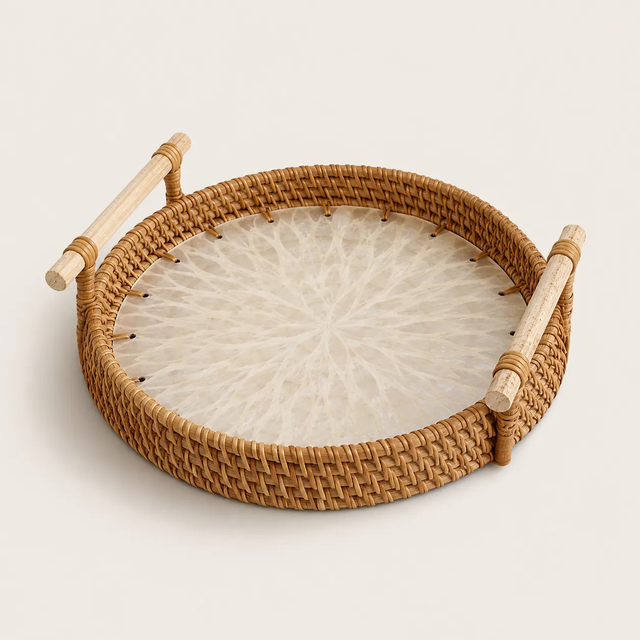 Bandeja Redonda de Rattan Artesanal Decorativa Floratta