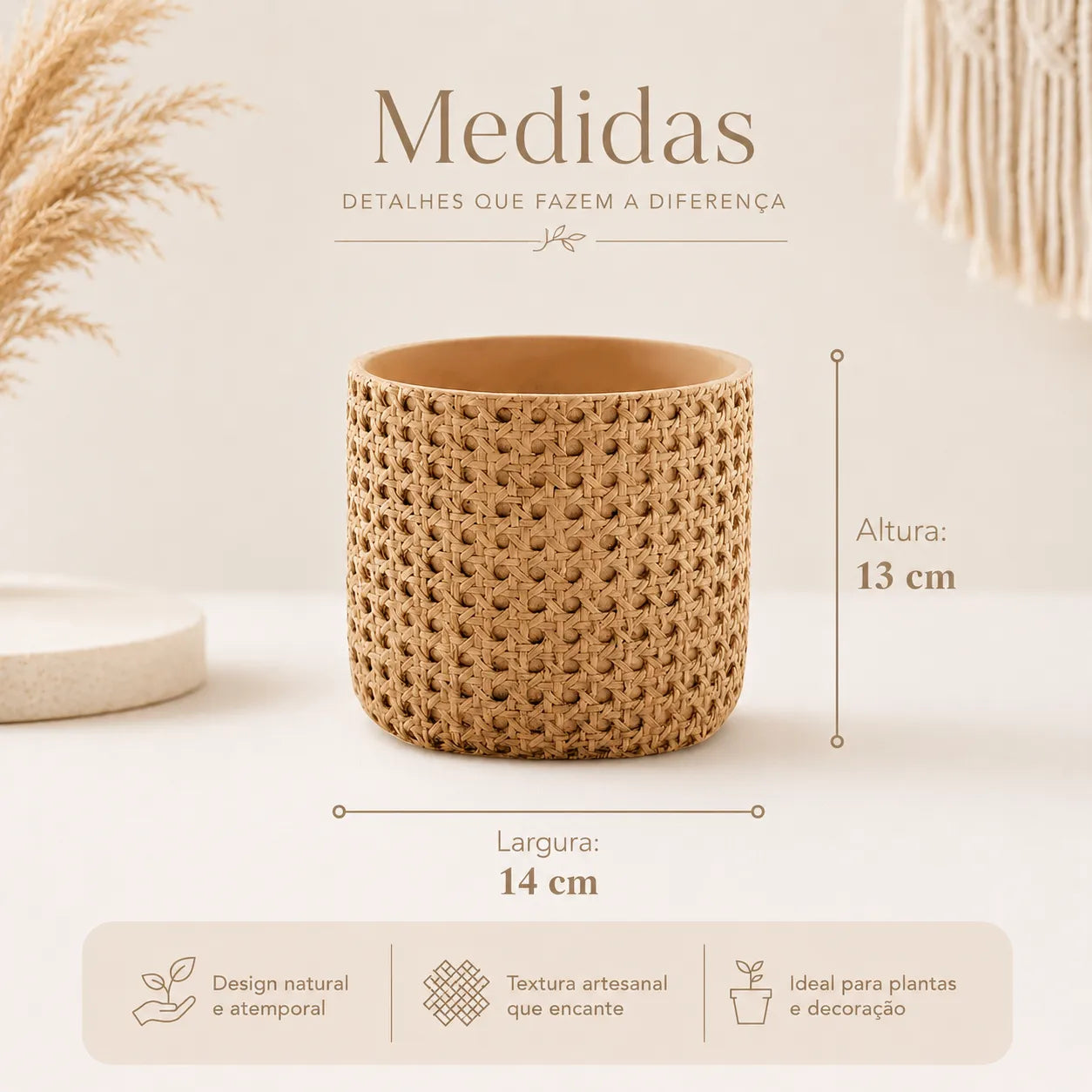 Cachepot Decorativo Bege em Cimento Texturizado Aurora