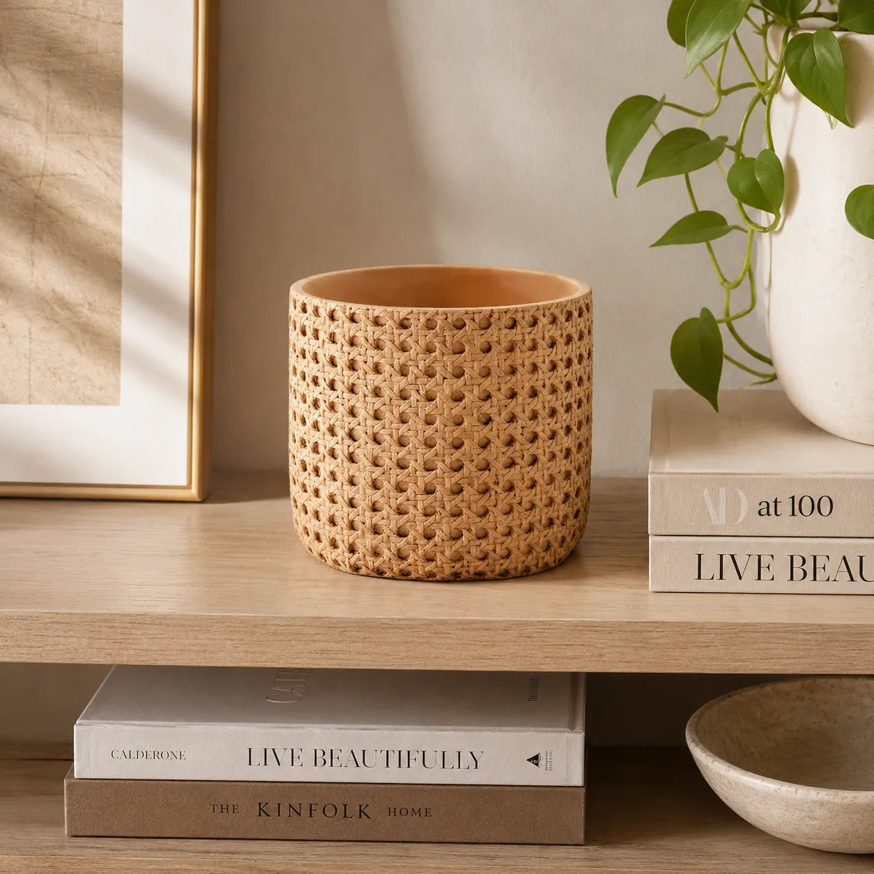 Cachepot Decorativo Bege em Cimento Texturizado Aurora