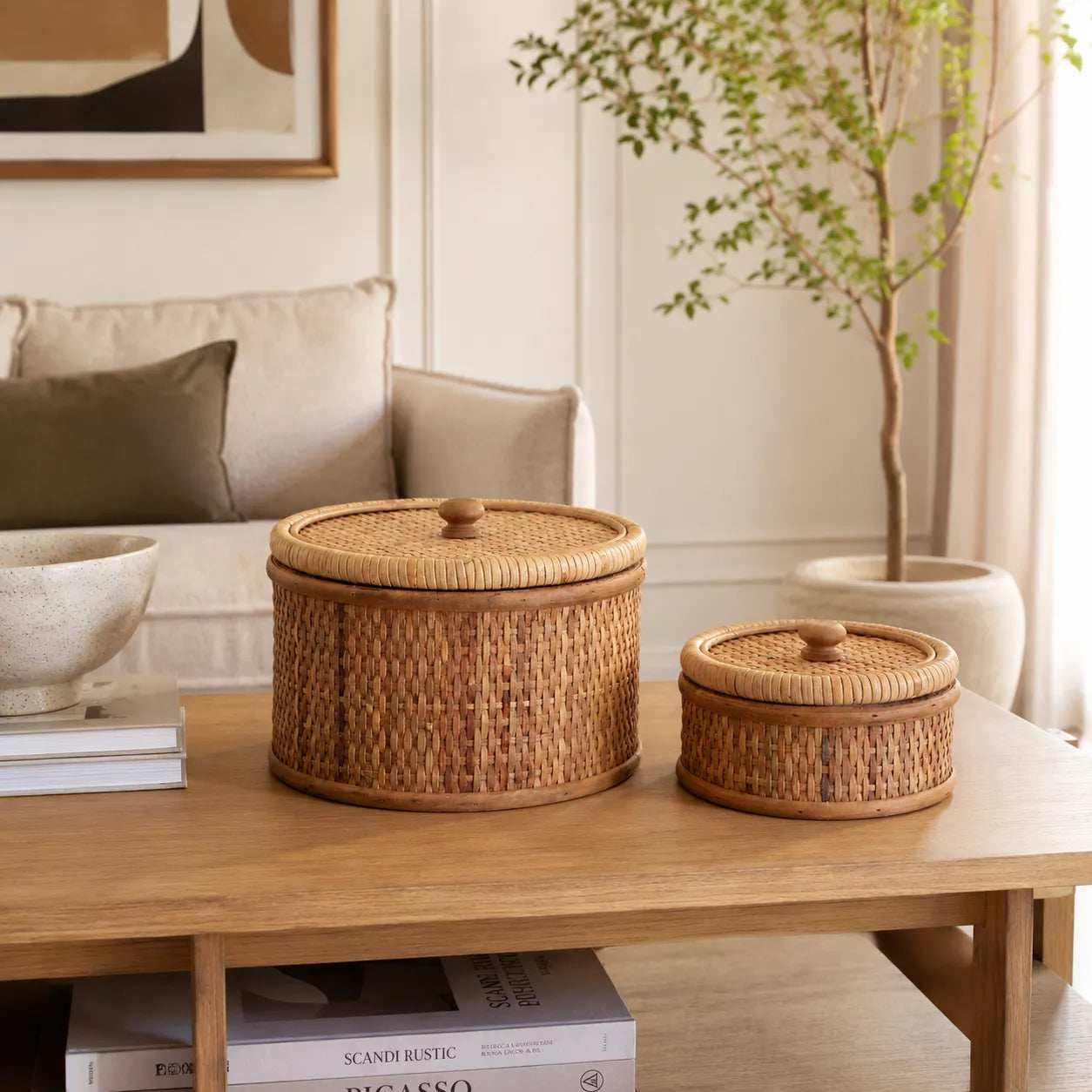 Kit 2 Caixas Organizadoras Rattan Natural