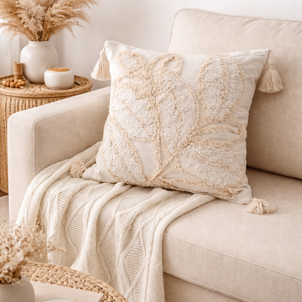 Capa de Almofada Bordada em Linho Boho Floriê