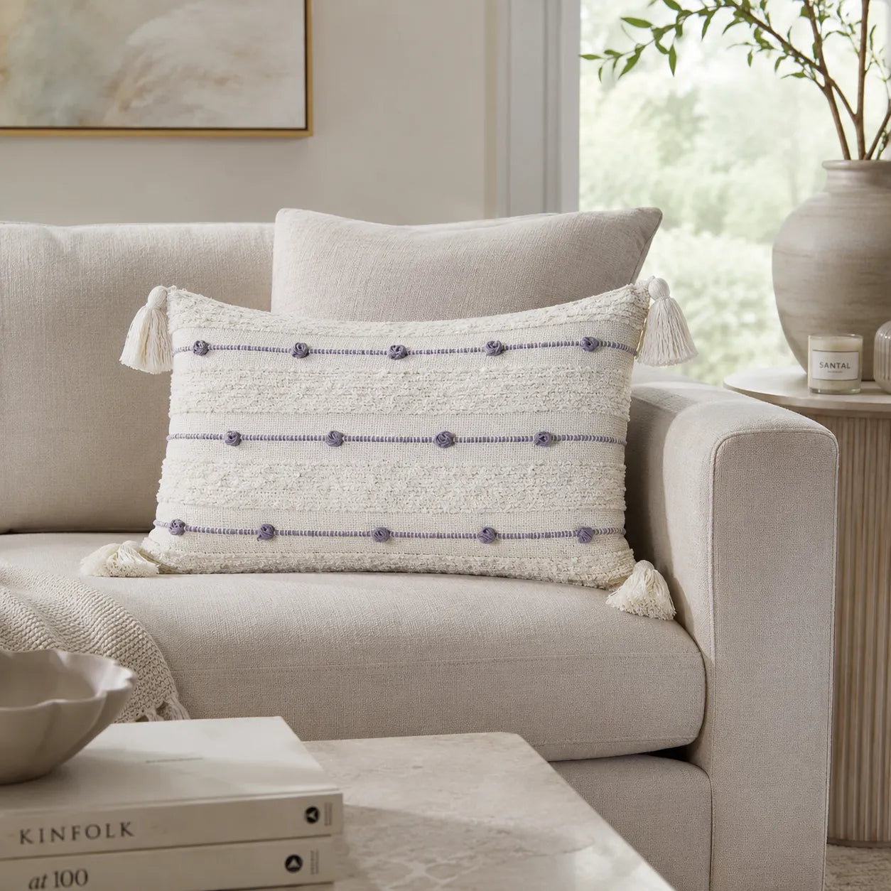 Capa de Almofada Baguete Premium Cru com Tassels