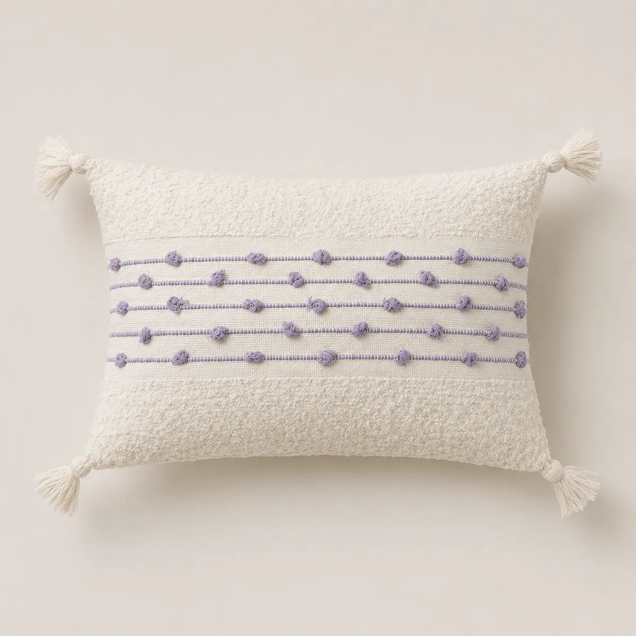 Capa de Almofada Baguete Premium Cru com Tassels