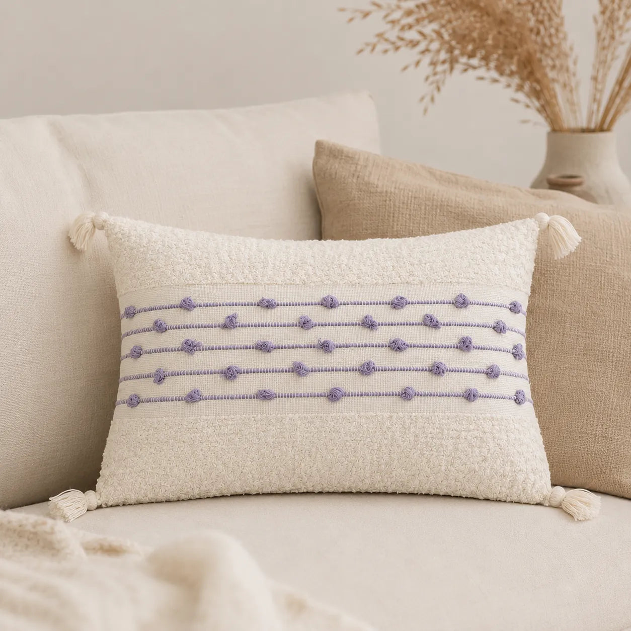 Capa de Almofada Baguete Premium Cru com Tassels
