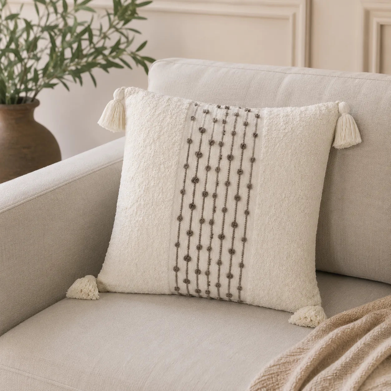 Capa de Almofada Premium Cru com Tassels