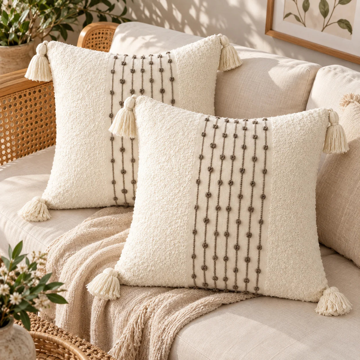 Capa de Almofada Premium Cru com Tassels