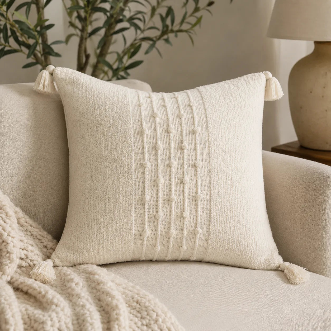 Capa de Almofada Premium Cru com Tassels