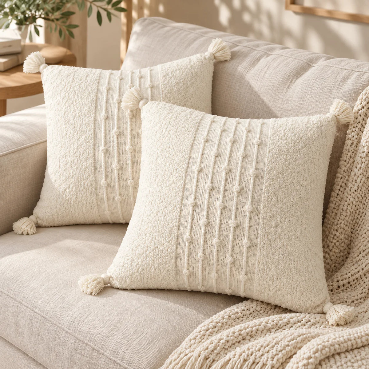 Capa de Almofada Premium Cru com Tassels