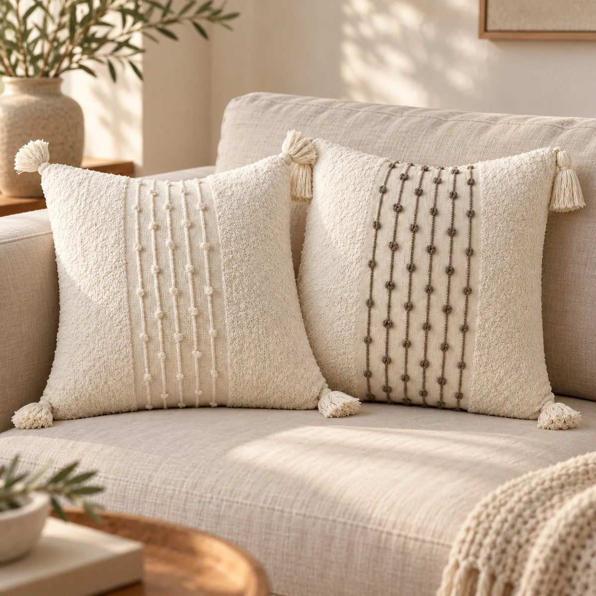 Capa de Almofada Premium Cru com Tassels