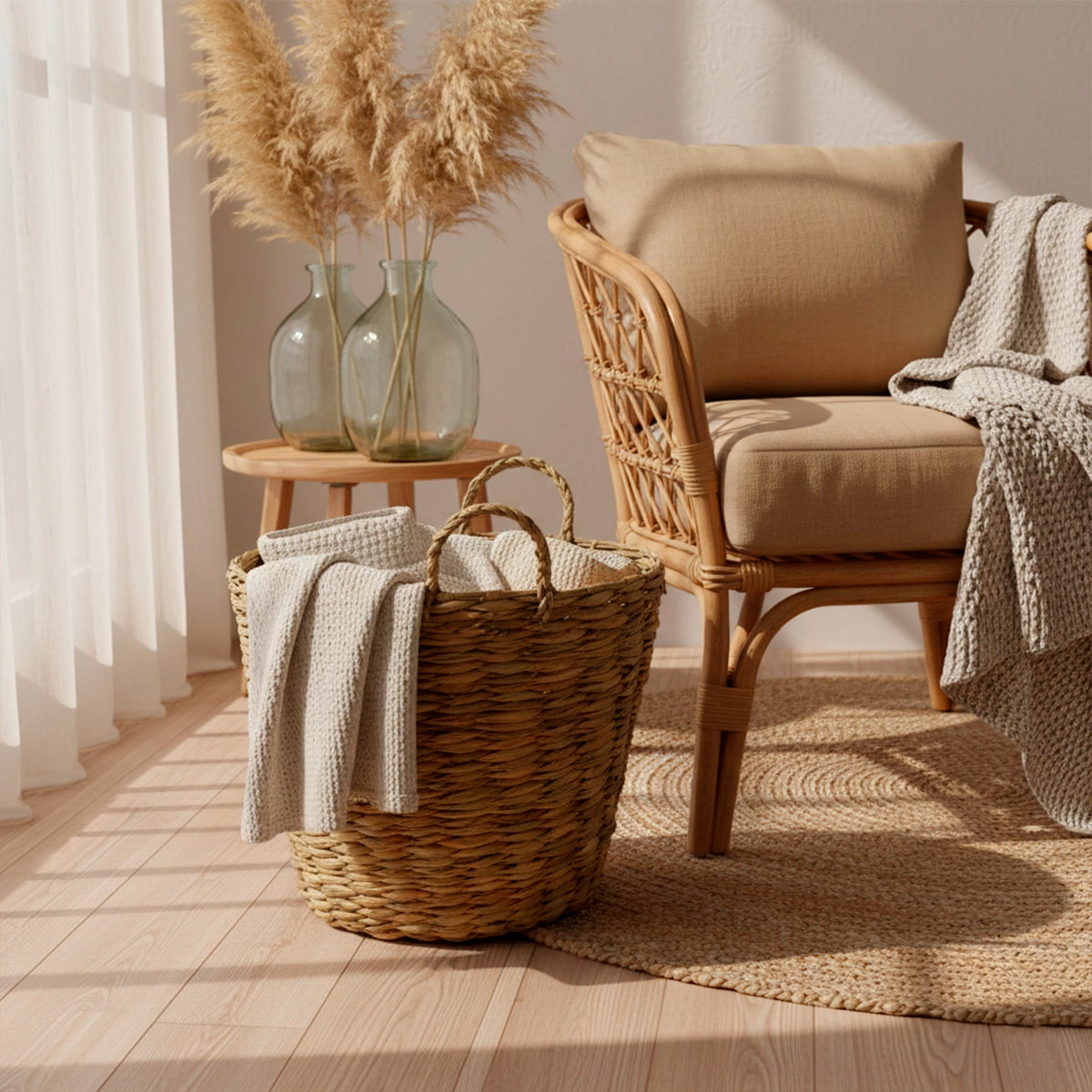 Cesto Organizador de Palha Natural com Alça