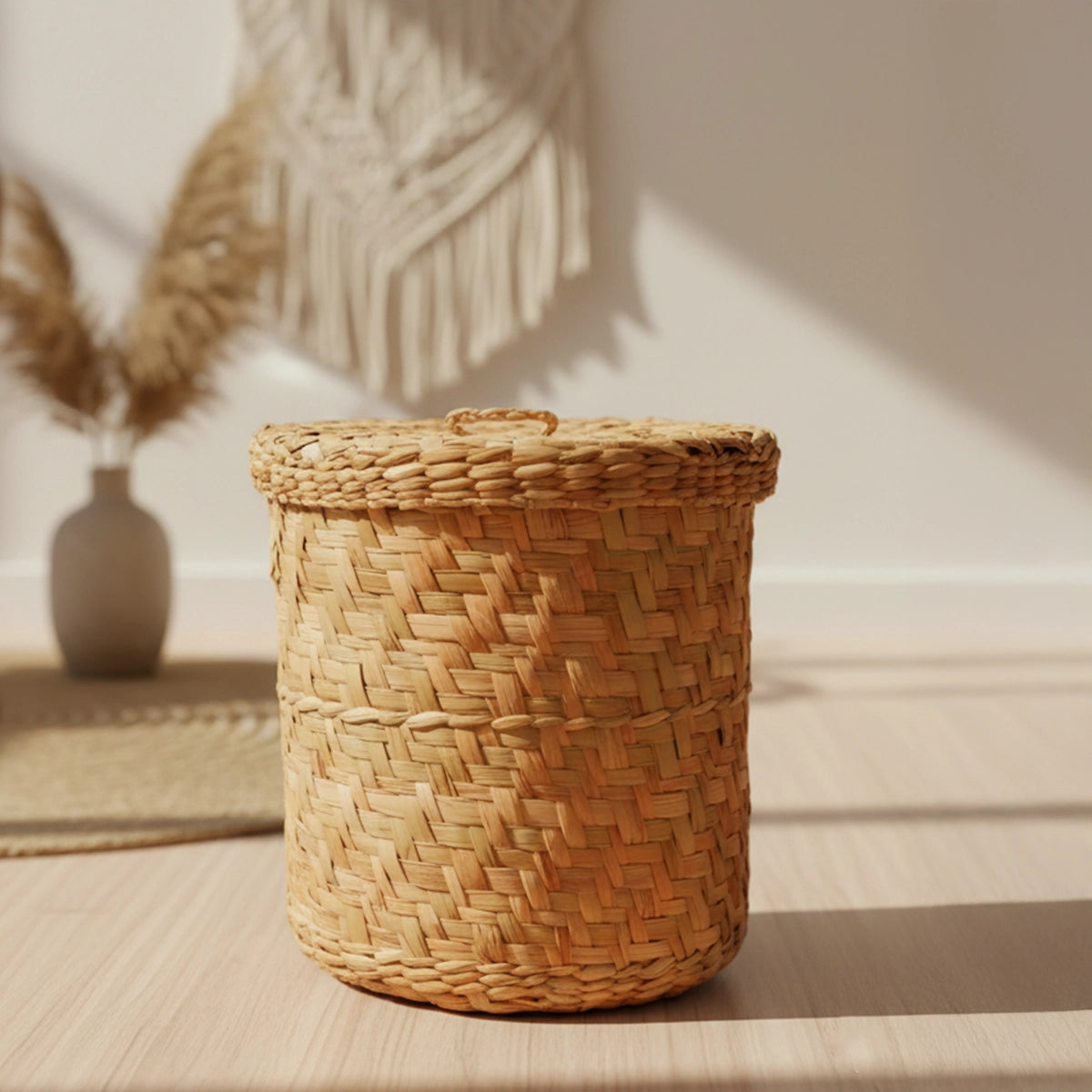 Cesto Organizador de Palha com Tampa Duna