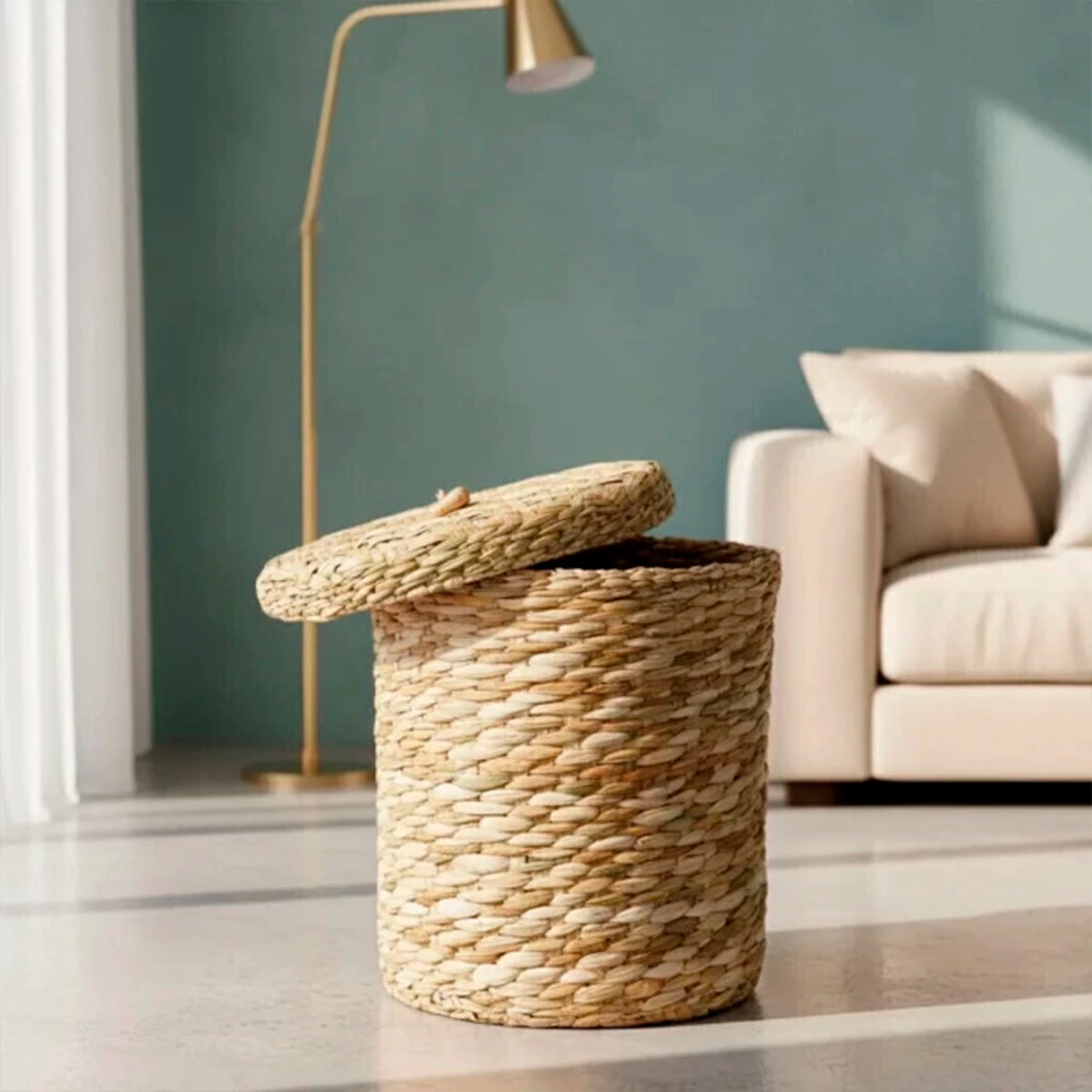 Cesto Organizador de Palha com Tampa Duna