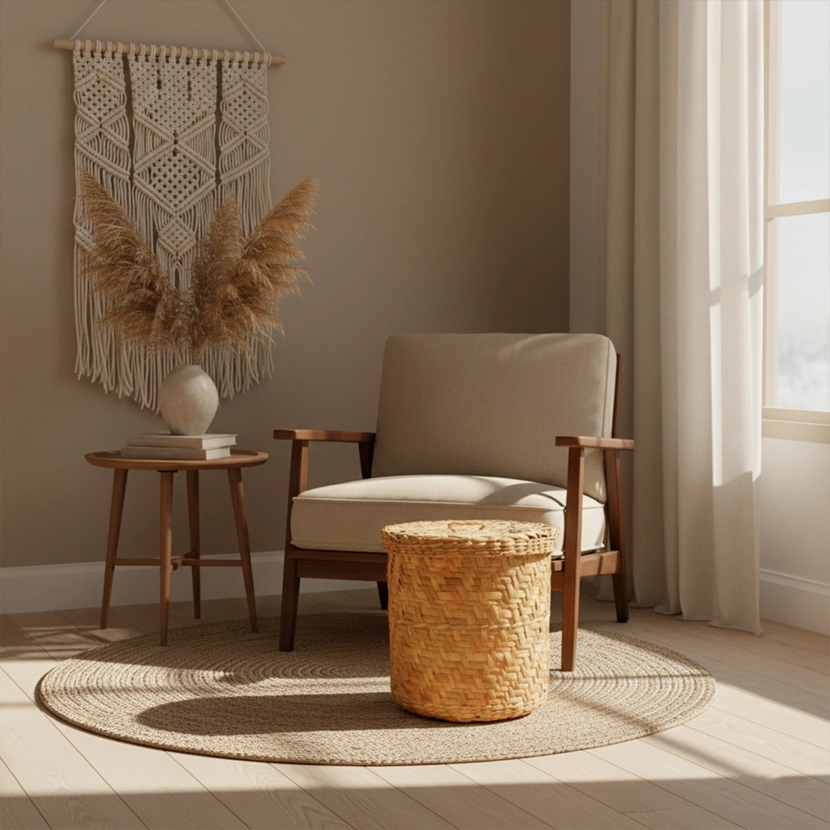 Cesto Organizador de Palha com Tampa Duna