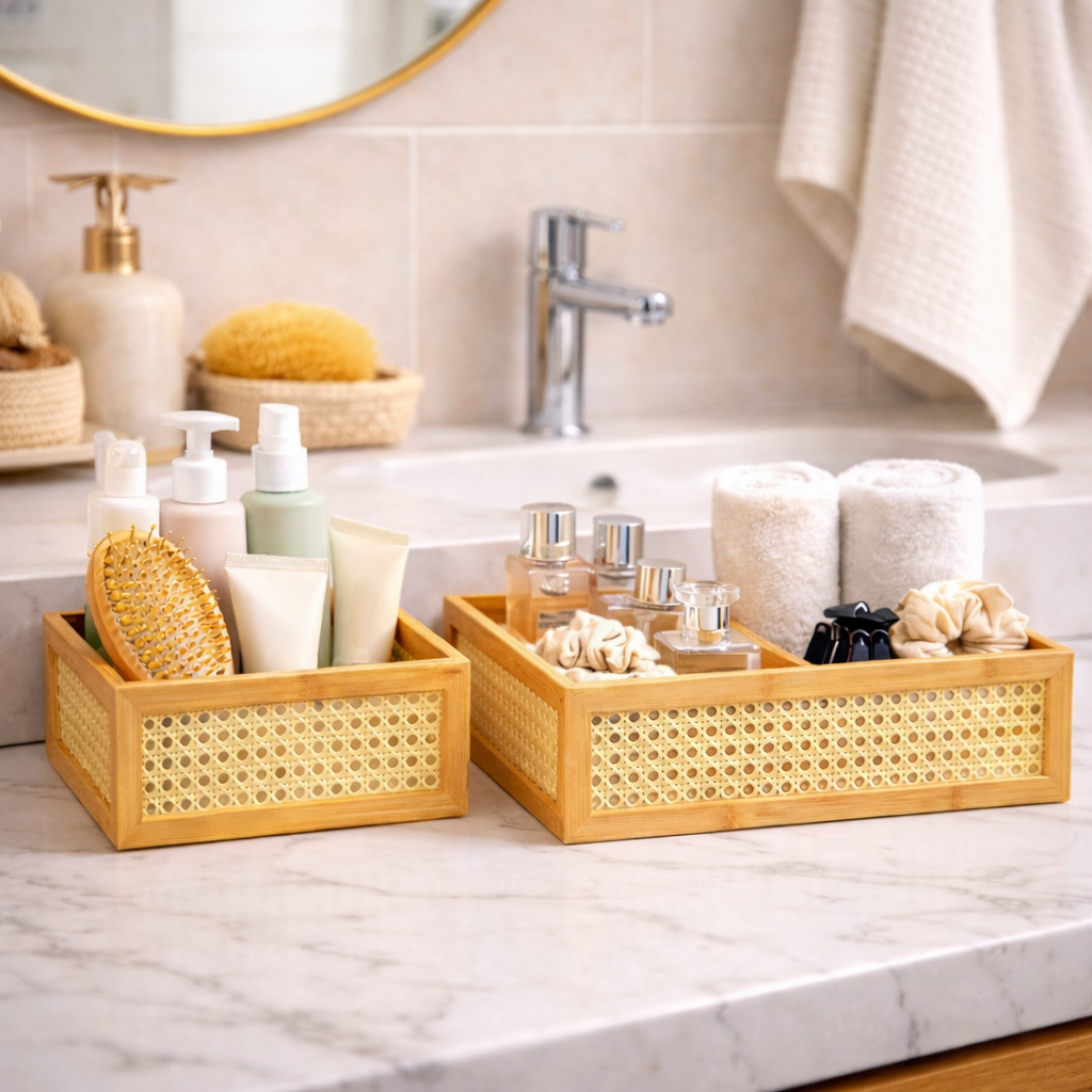 Caixa Organizadora de Bambu com Palhinha Indiana Essenza Natural