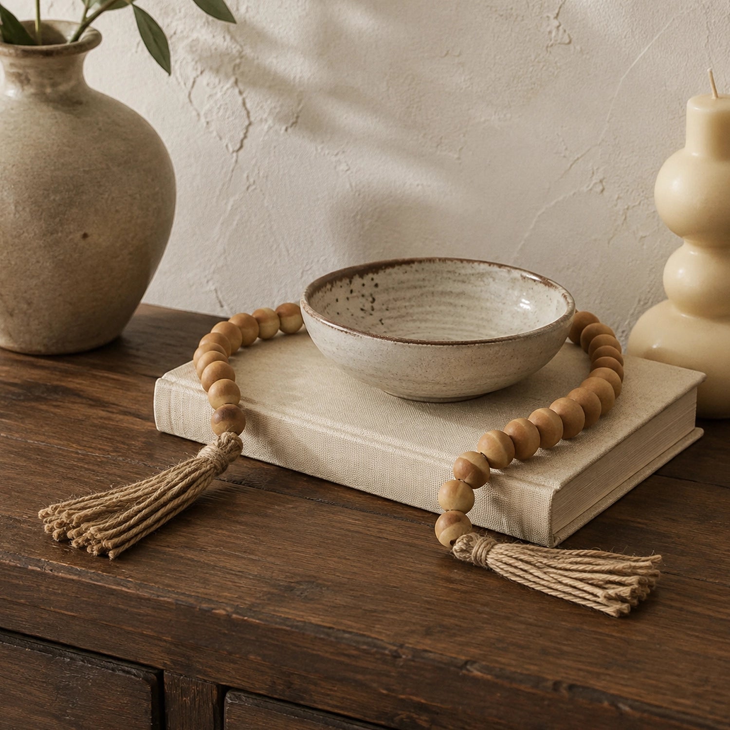 Colar de Mesa em Madeira Avelã com Tassel