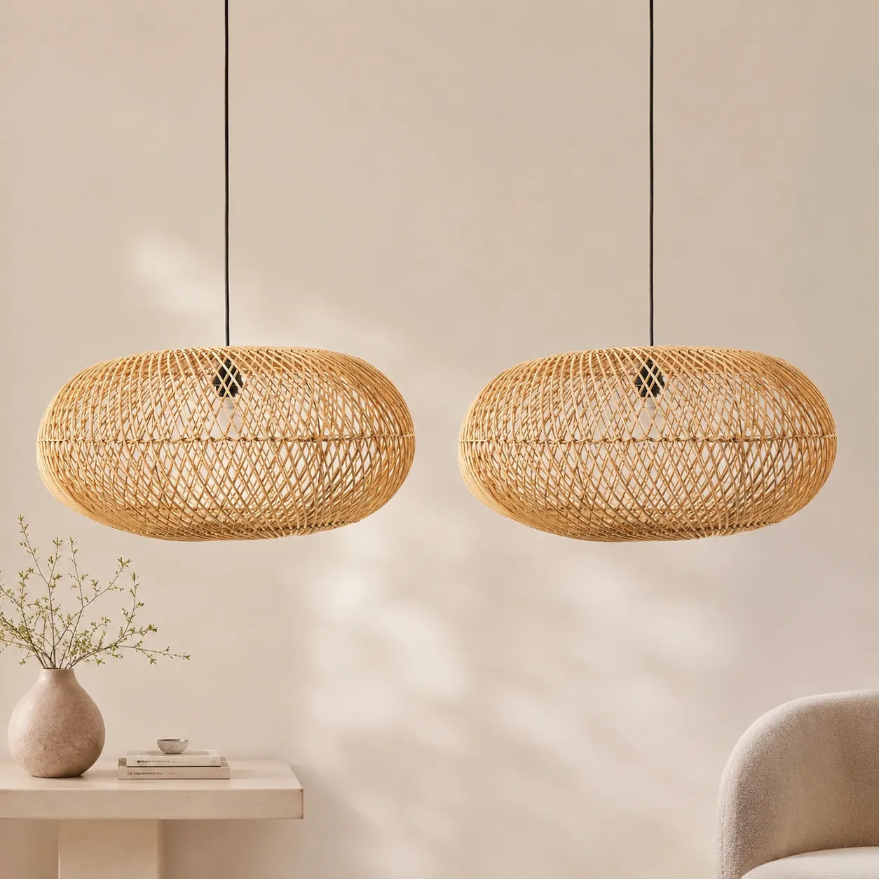 Kit 2 Luminárias Pendente em Rattan Bali