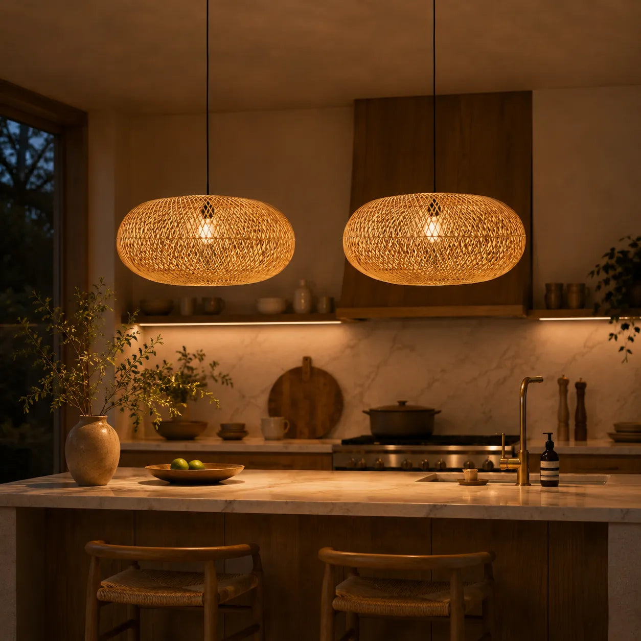 Kit 2 Luminárias Pendente em Rattan Bali