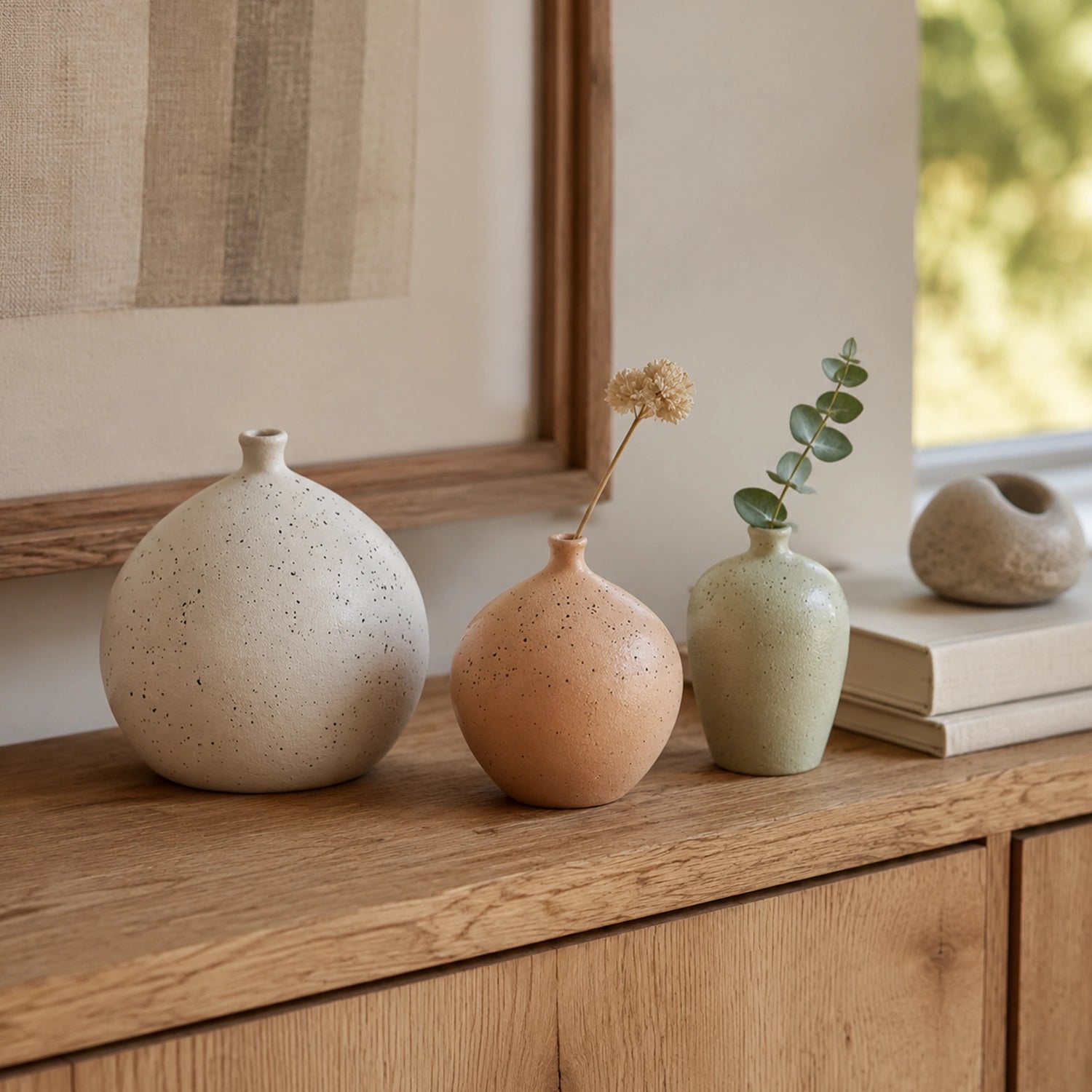Conjunto de Vasos Decorativos Cerâmica Granilite