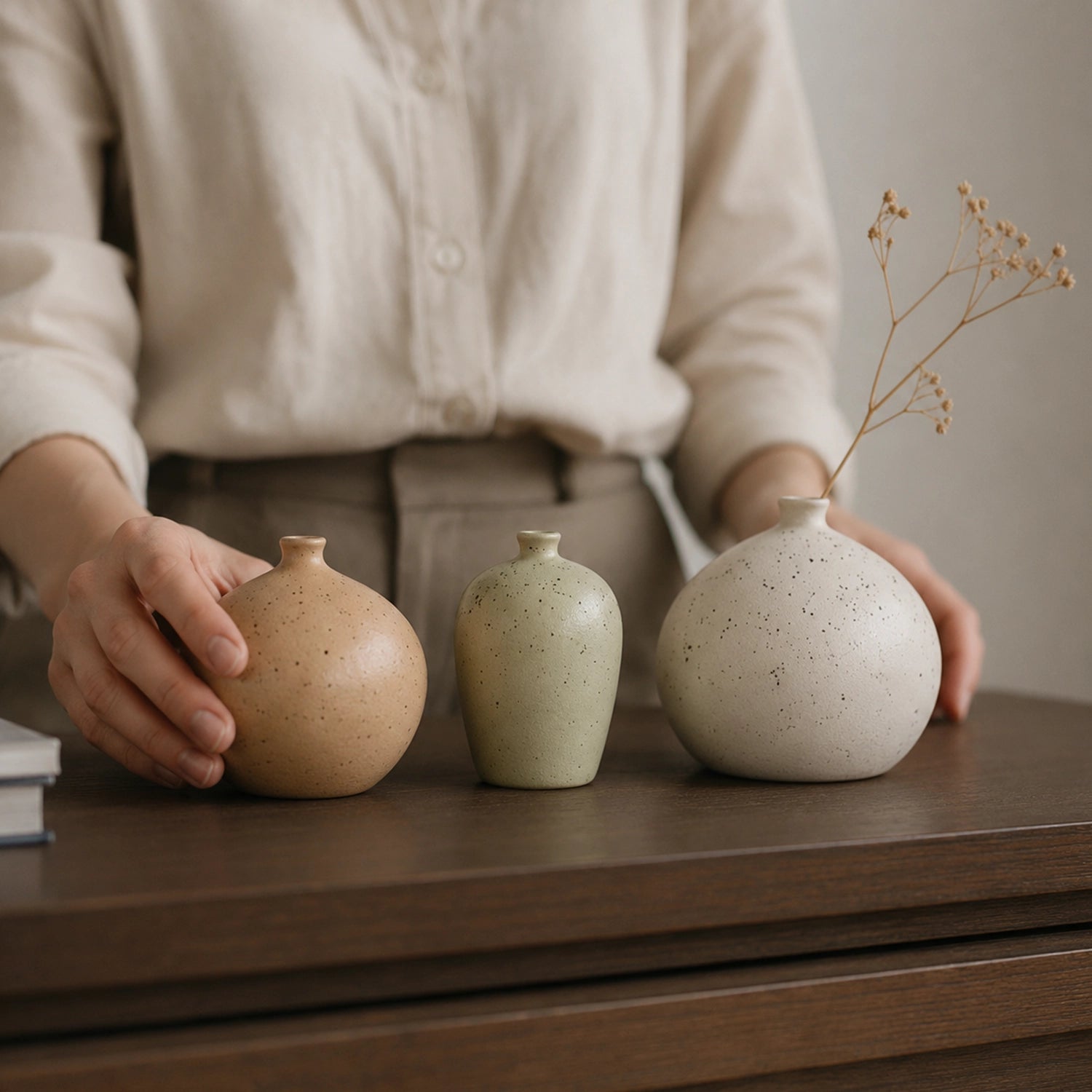 Conjunto de Vasos Decorativos Cerâmica Granilite