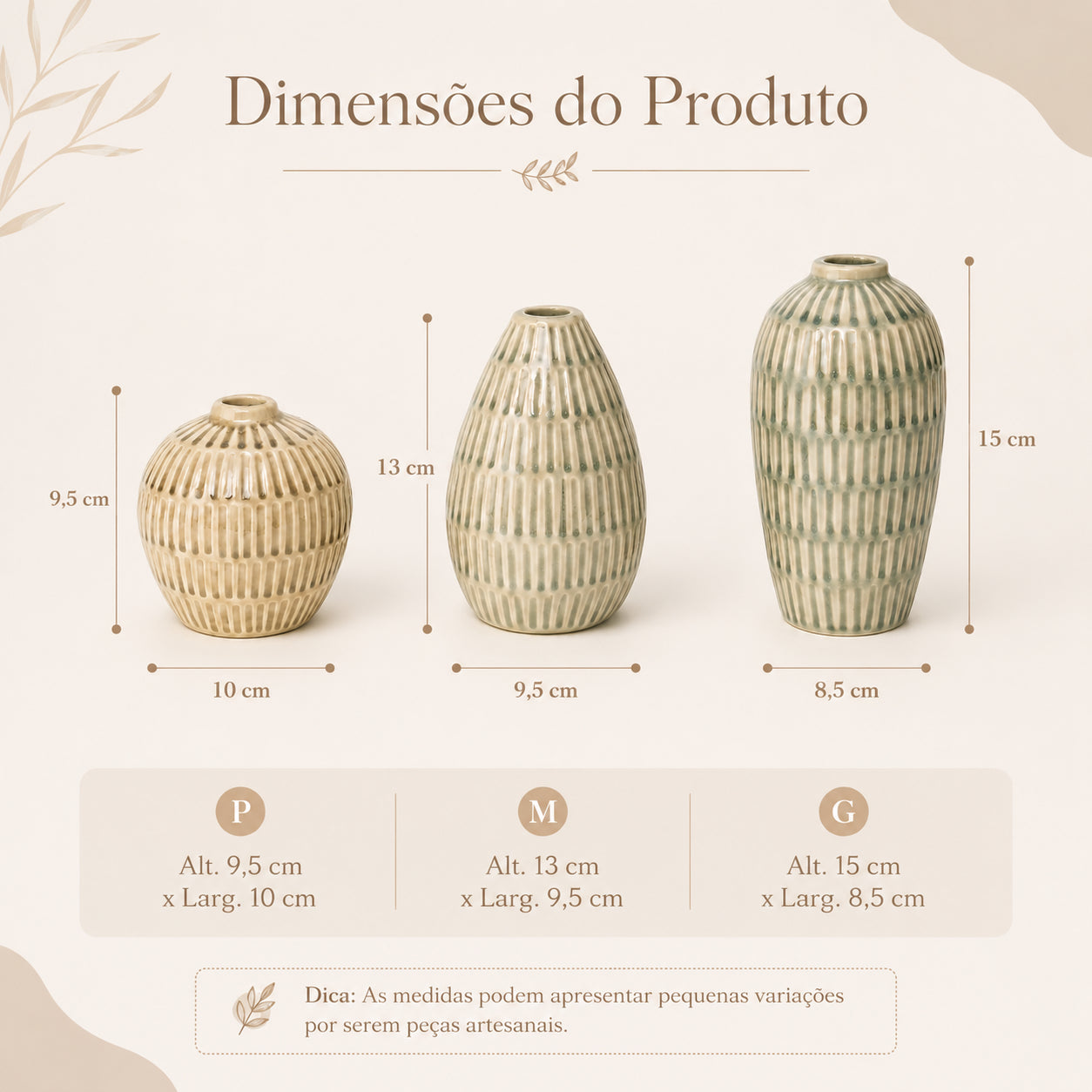 Conjunto de Vasos Decorativos em Cerâmica Ravena - 3 pçs