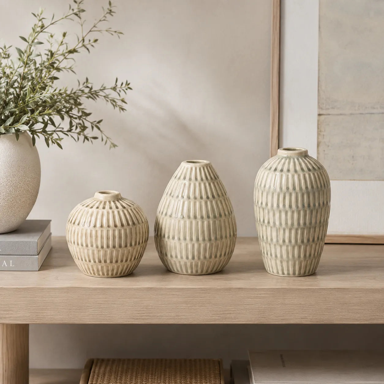 Conjunto de Vasos Decorativos em Cerâmica Ravena - 3 pçs