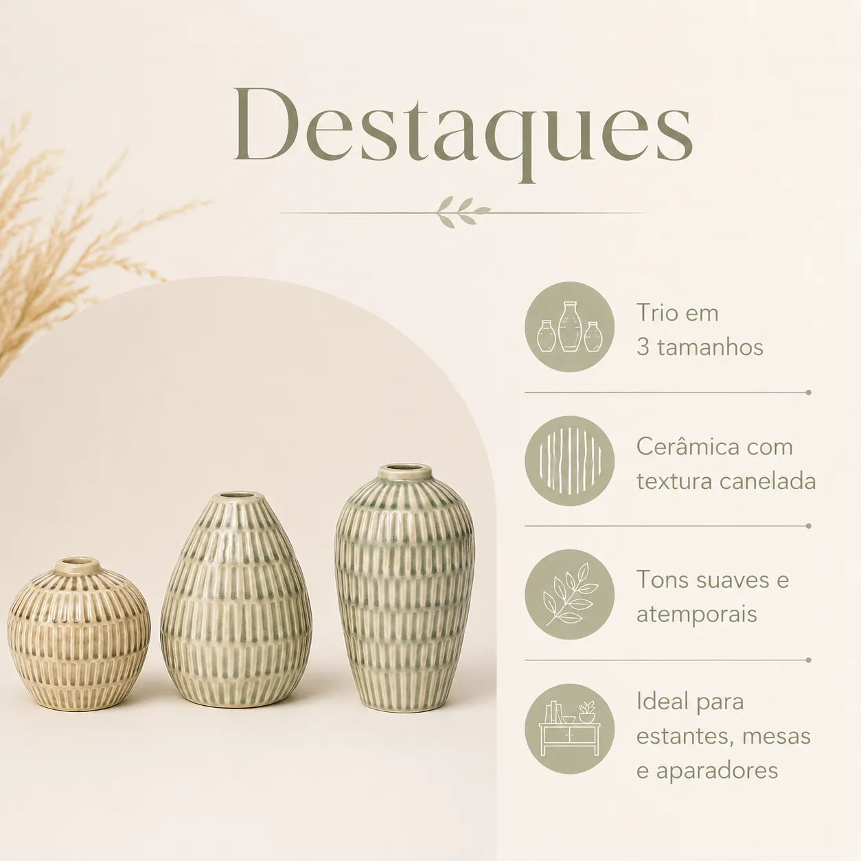 Conjunto de Vasos Decorativos em Cerâmica Ravena - 3 pçs