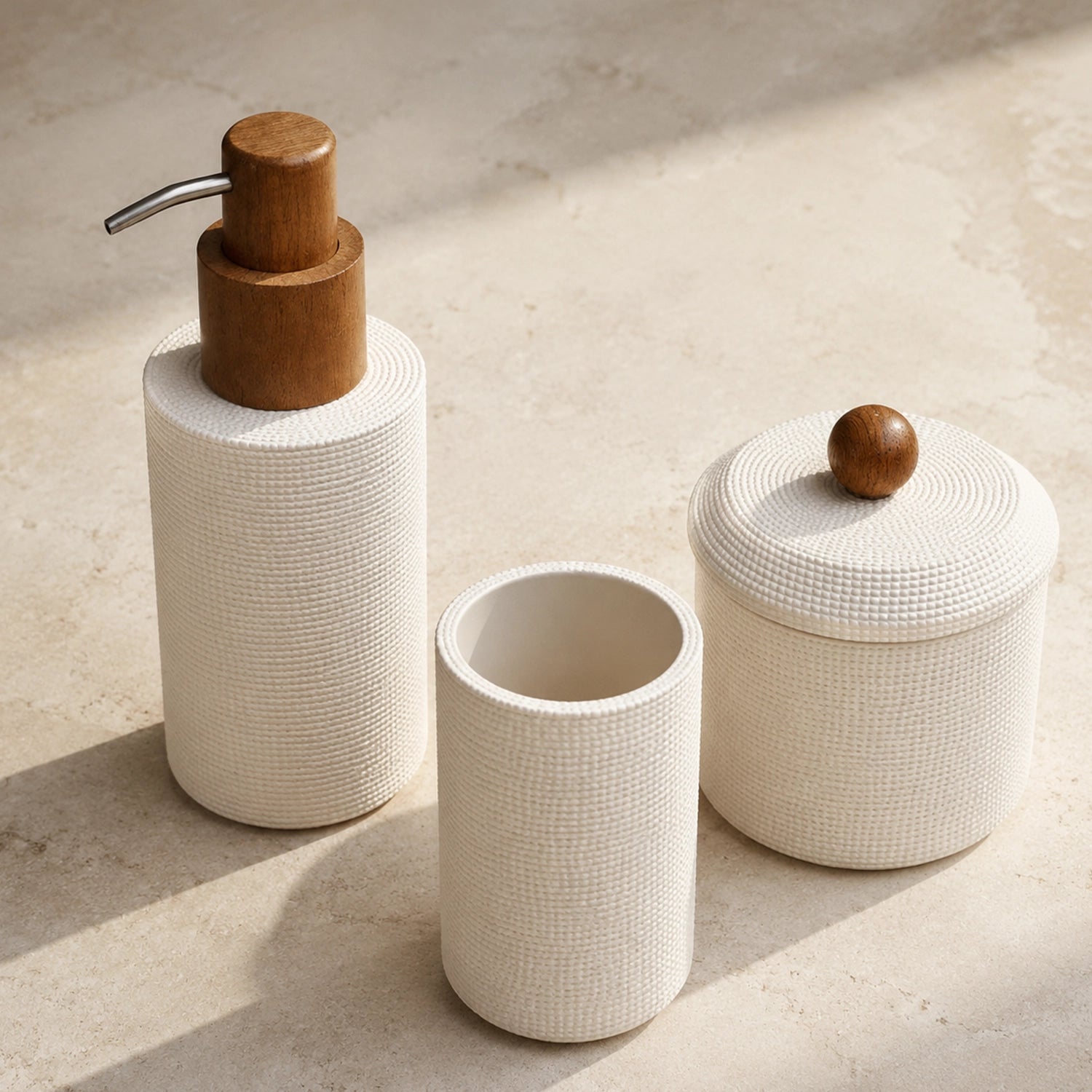 Conjunto para Banheiro Bege Wood - 3 peças