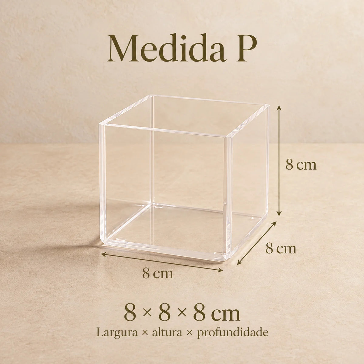 Cubo organizador Nivora em acrílico cristal, em diagrama do tamanho P.
