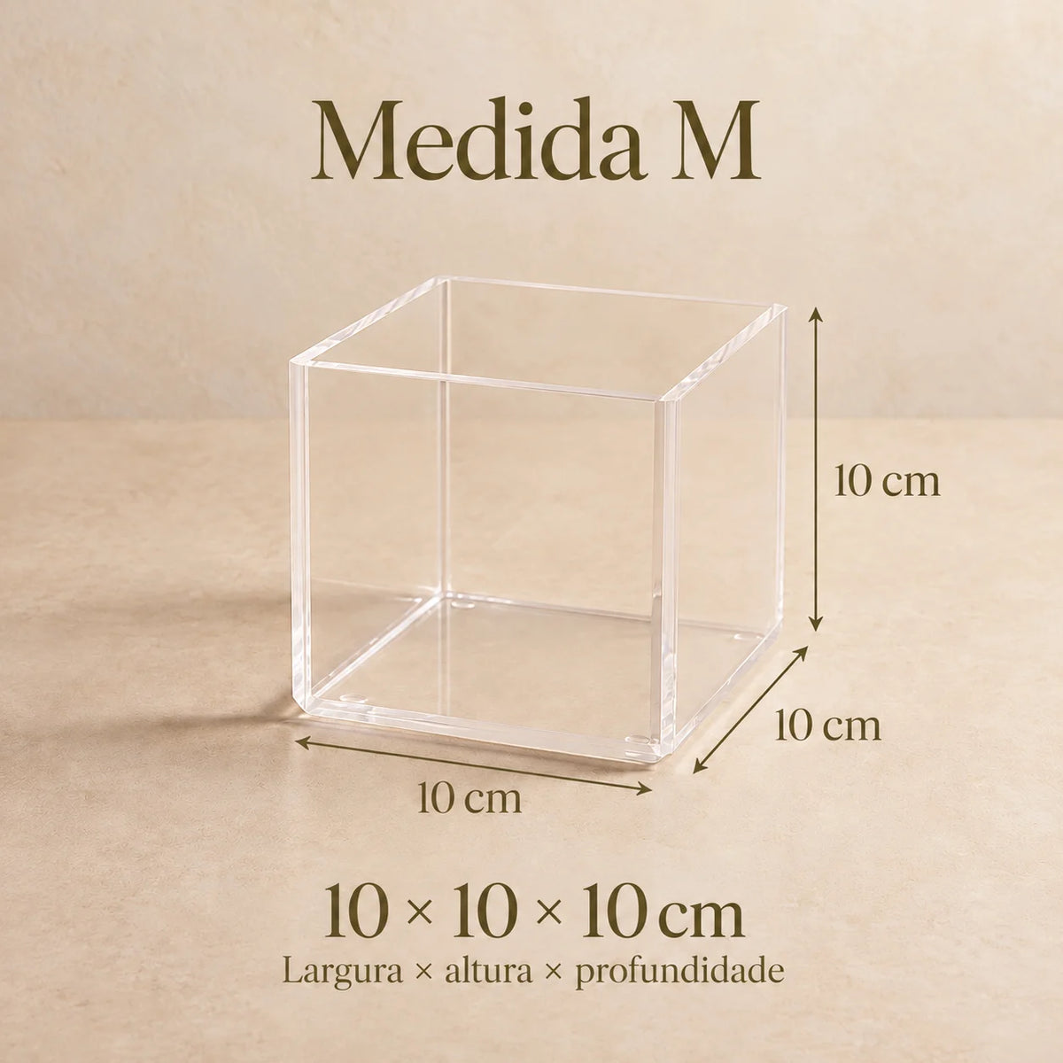 Cubo organizador Nivora em acrílico cristal, em diagrama do tamanho M.