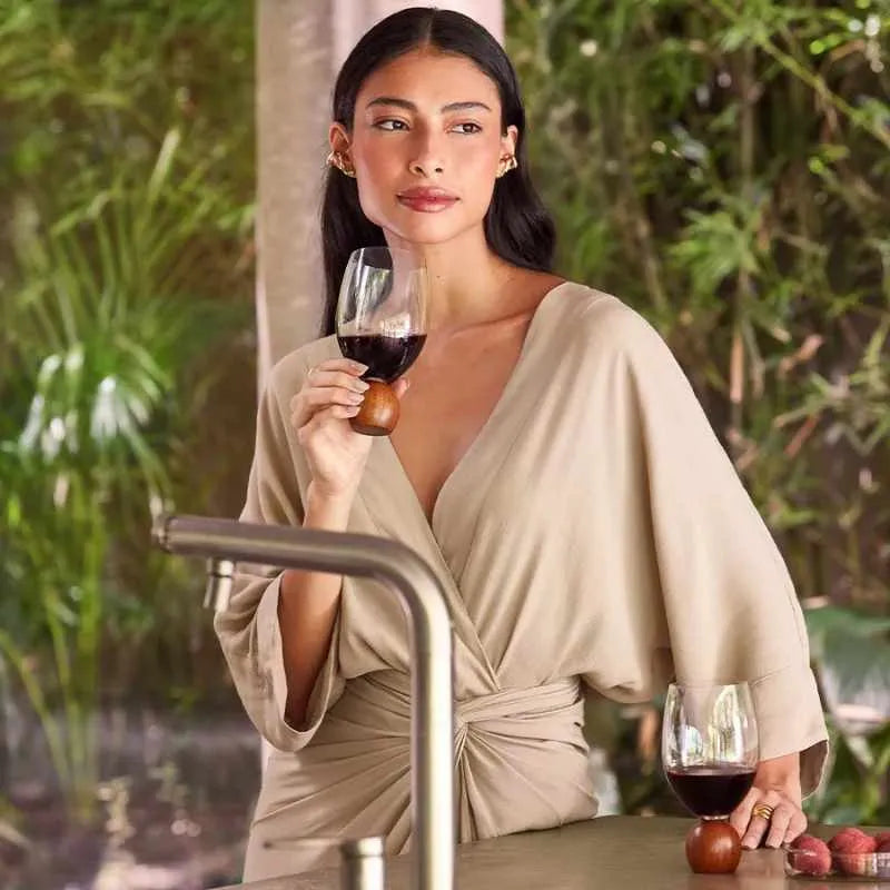 Jogo de Taças para Vinho em Cristal e Madeira Acácia - 520ml