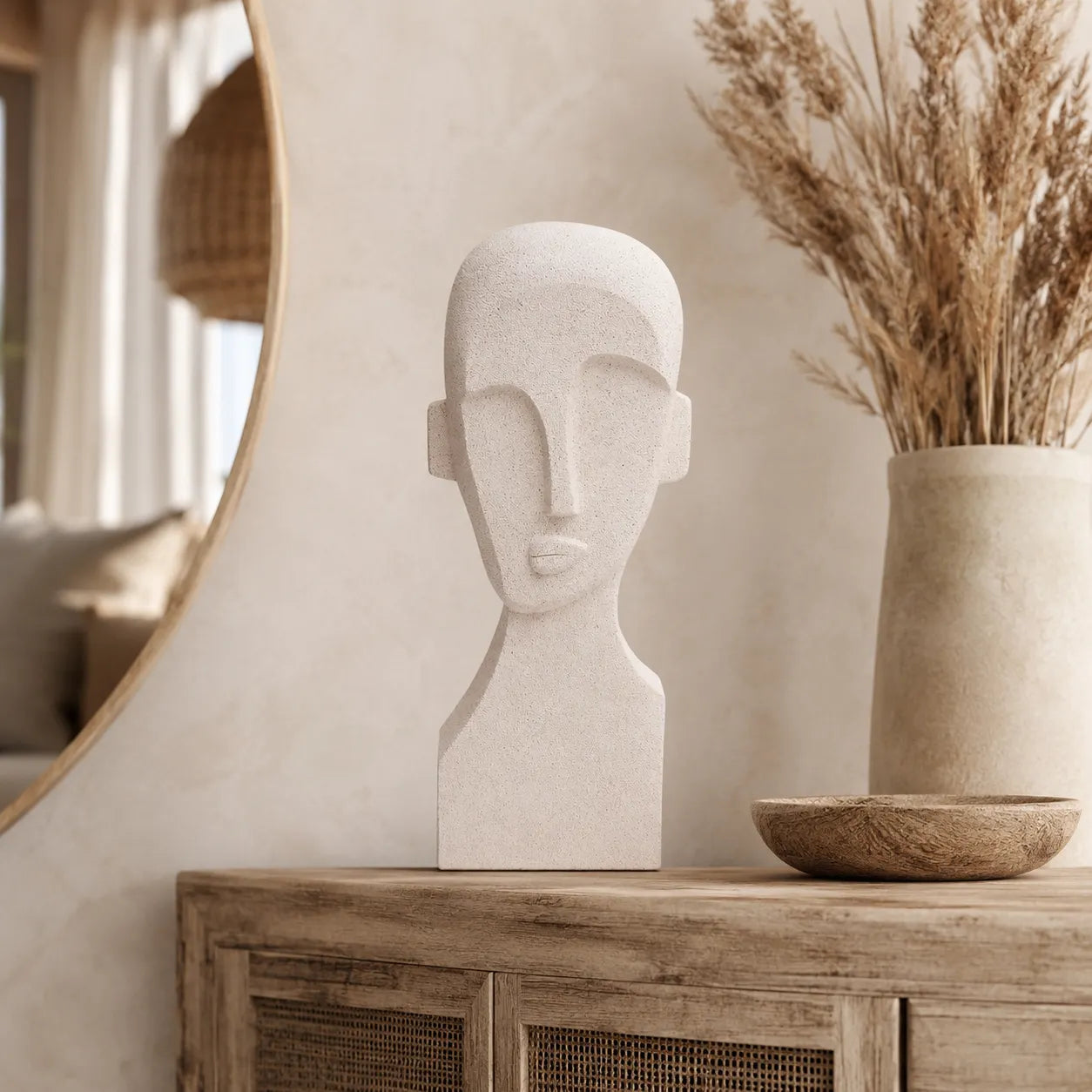 Escultura Decorativa Abstrata em Bege Faces