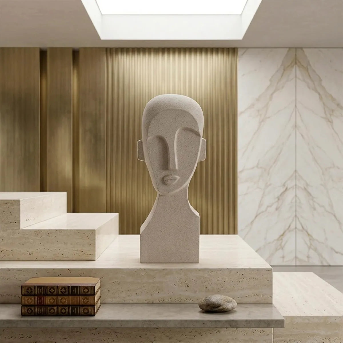 Escultura Decorativa Abstrata em Bege Faces