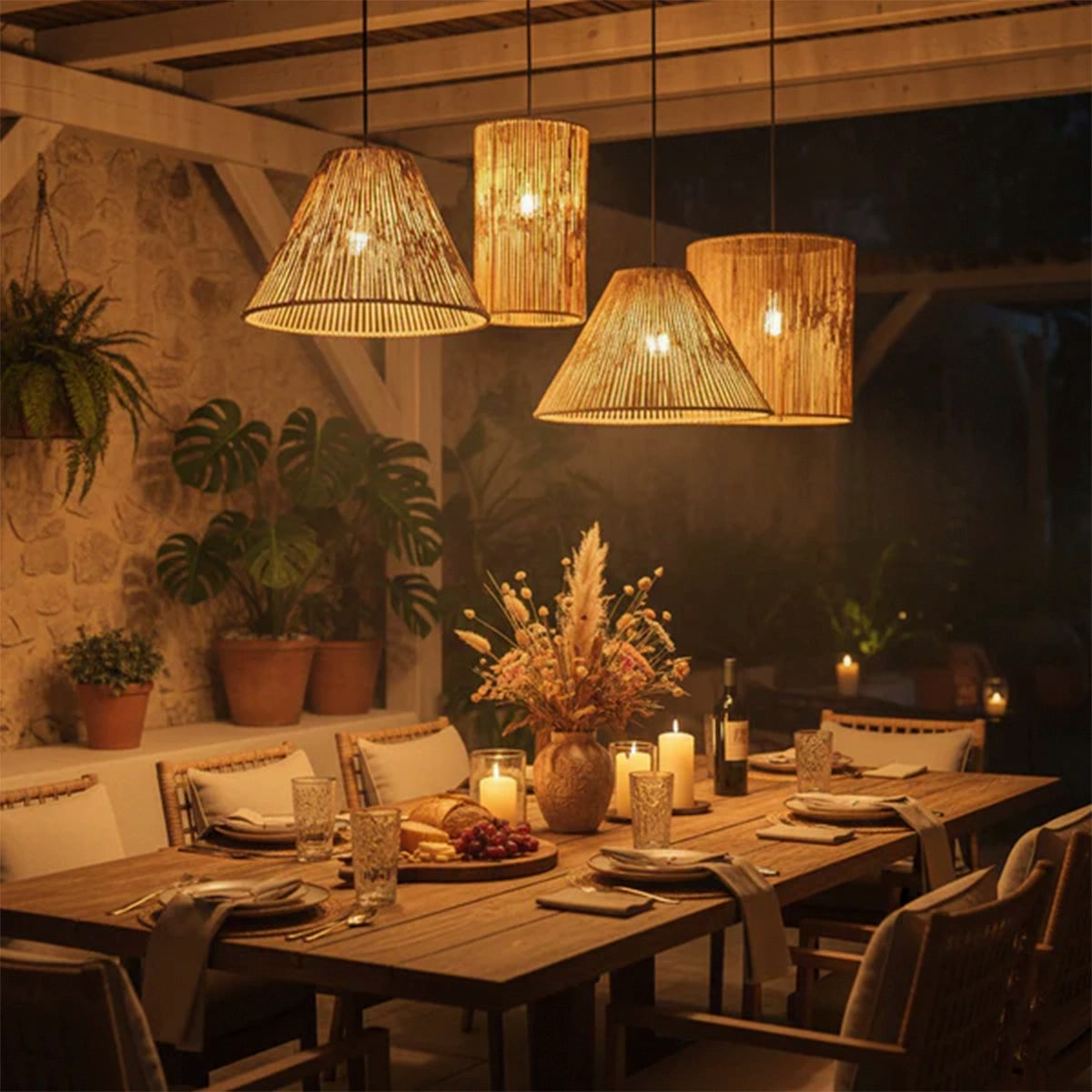 Kit 4 Luminária Pendente de Palha Mayu