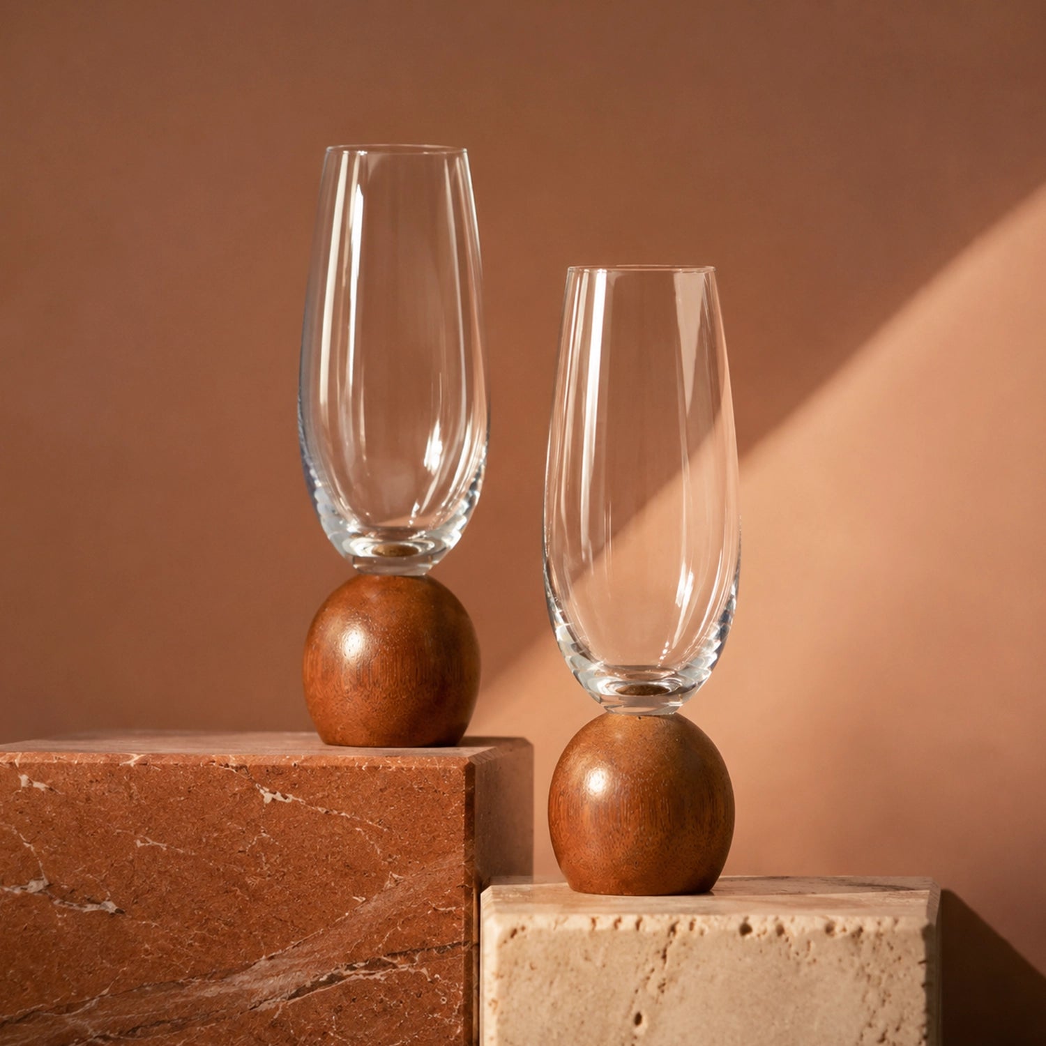 Jogo de Taças para Espumante em Cristal e Madeira Acácia - 210ml