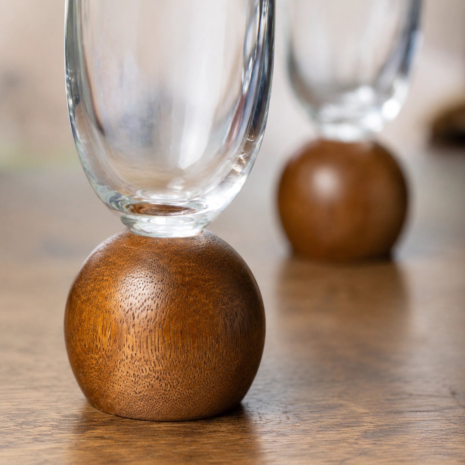 Jogo de Taças para Espumante em Cristal e Madeira Acácia - 210ml