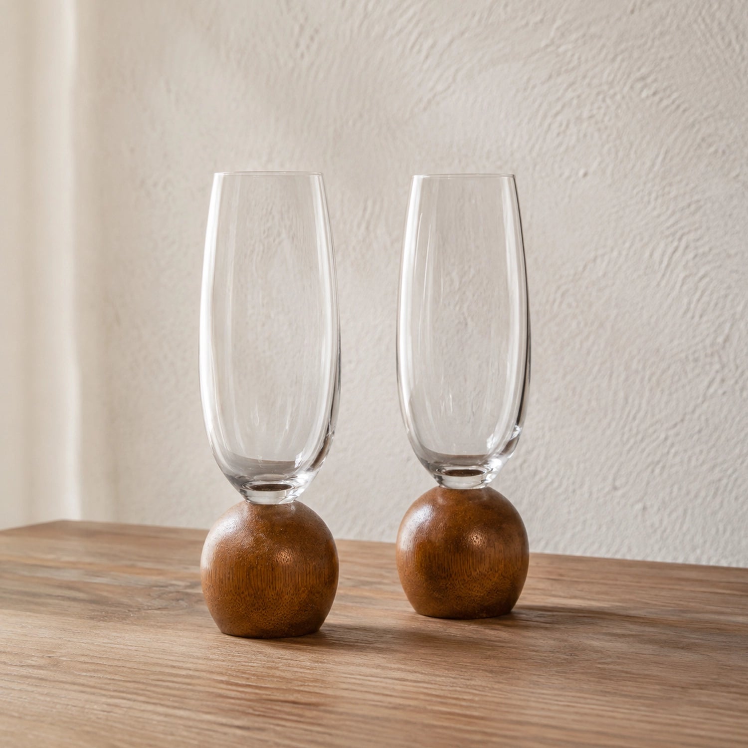 Jogo de Taças para Espumante em Cristal e Madeira Acácia - 210ml