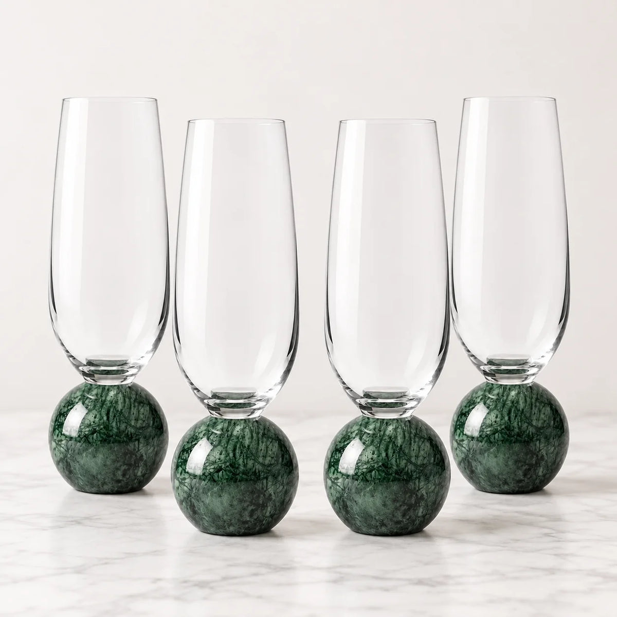 Jogo de Taças para Espumante em Cristal e Mármore Verde - 210ml