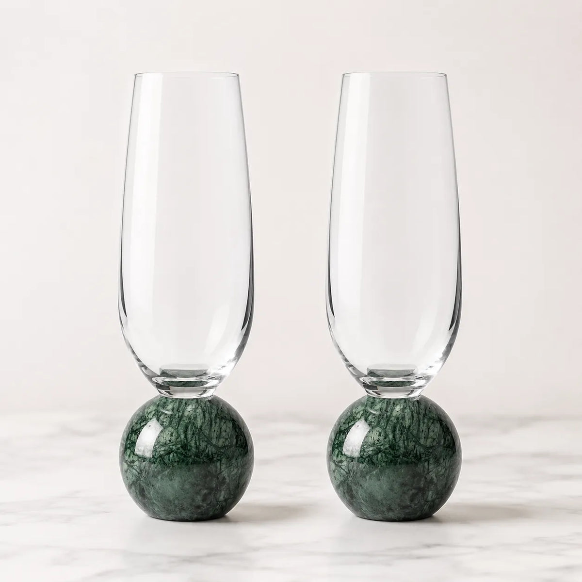 Jogo de Taças para Espumante em Cristal e Mármore Verde - 210ml