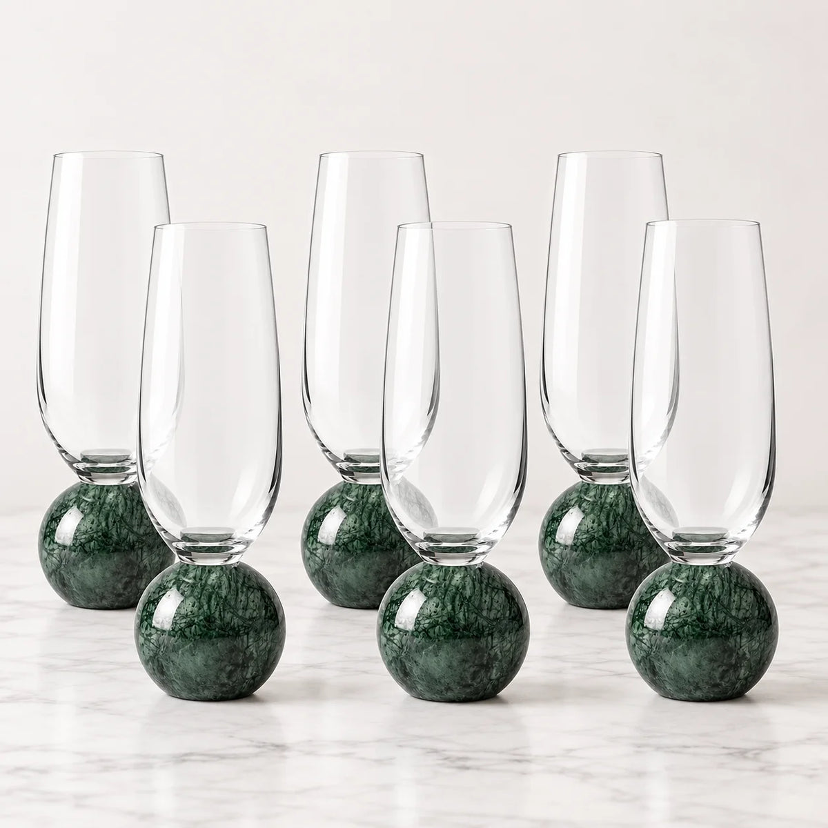 Jogo de Taças para Espumante em Cristal e Mármore Verde - 210ml