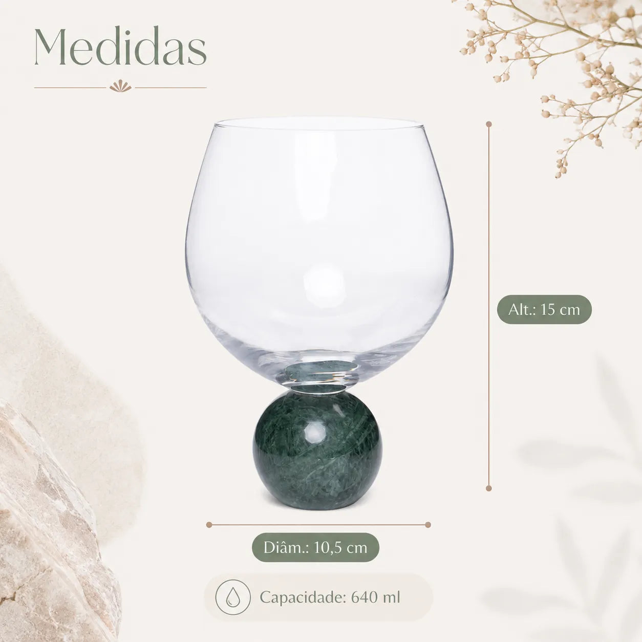 Jogo de Taças para Gin em Cristal e Mármore Verde - 640ml
