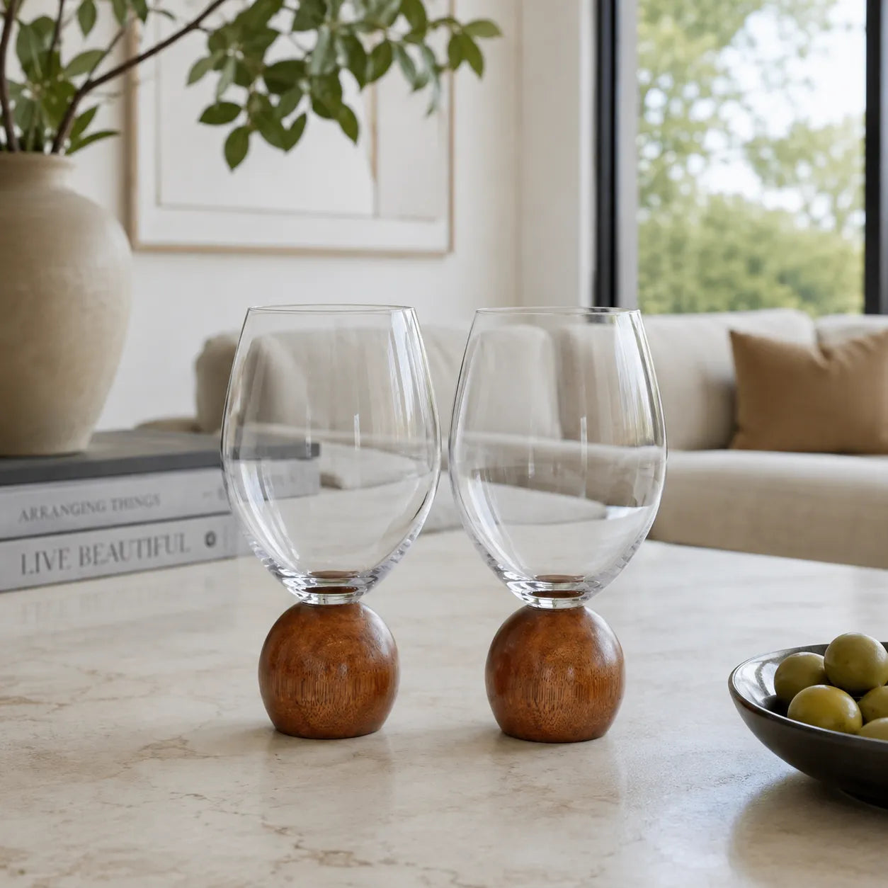 Jogo de Taças para Vinho em Cristal e Madeira Acácia - 520ml